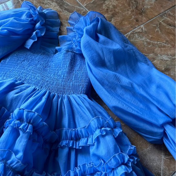 Dream Sister Jane Midi sleeve organza puff mini dress in blue - Picture 3 of 7